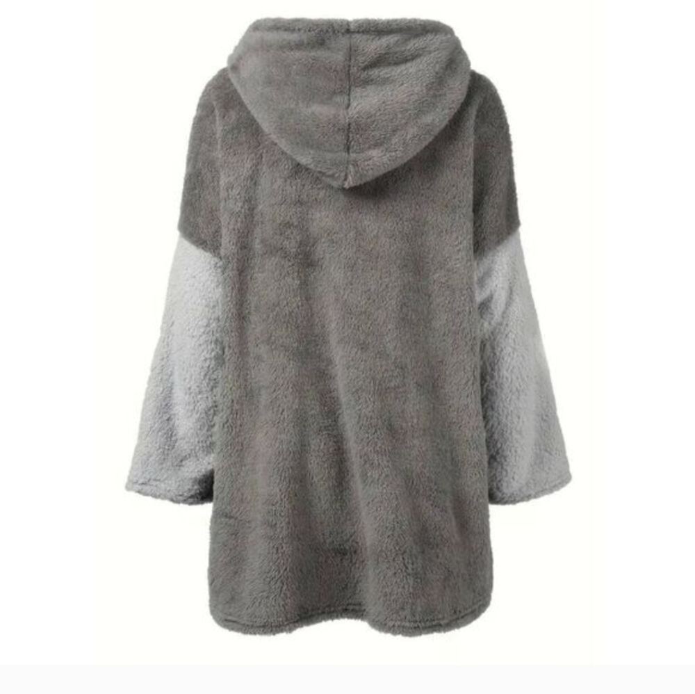 Yes, I'm cold ME 24:7 Grey Black Hoodie Sherpa Teddy Pullover Sweatshirt Large - Picture 8 of 9